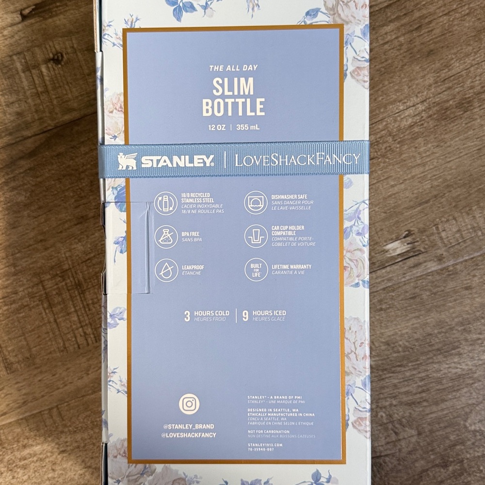 Stanley Loveshackfancy Floral Water bottle and Box - Blue and Cream 12 oz - Picture 3 of 12